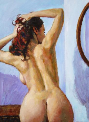 Recogido frente al espejo - Painting Acrylic on canvas by © Fidel Molina - AmorArt