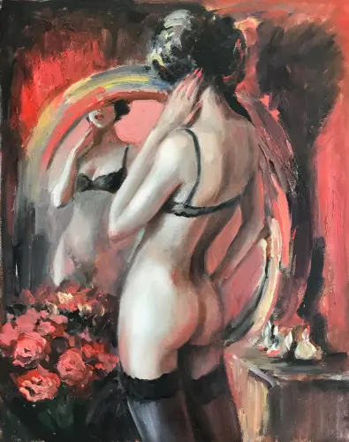 Red Boudoir (2019) - Painting by © Serg F. Herms - AmorArt
