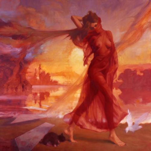 Red Lady - Painting oil on canvas by © Matthew Joseph Peak - AmorArt