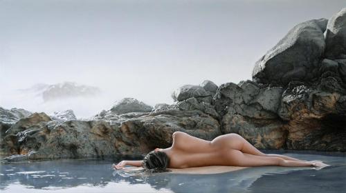 SECRET BEACH, 2011 - Photo Realistic Painting - Oil on canvas by © Anna Halldin-Maule - AmorArt