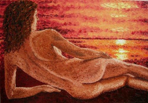 SGUARDO AL TRAMONTO - Painting oil on canvas by © Lucia Sandroni - AmorArt