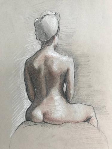Sasha seated - Drawing Colored graphite on paper by Christopher LoPresti - AmorArt