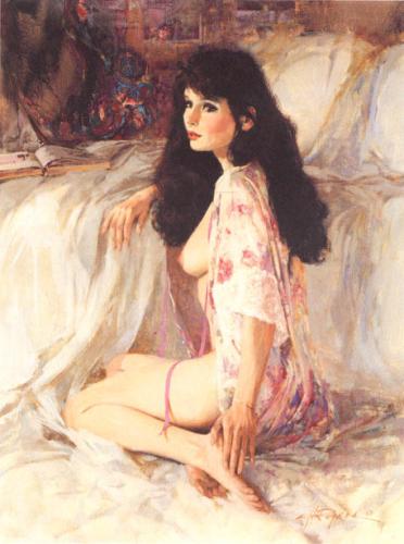 Silk Gown - Oil on canvas by © Howard Rogers - AmorArt