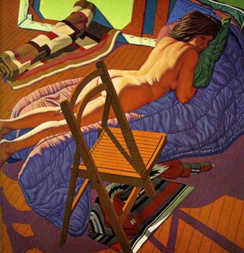 Sondra with folding chair - Artwork by Jack Beal - 1931-2013 American PainterJack Beal è nato a Richmond, in Virginia, e ha vissuto a Oneonta, New York, con la moglie, l'artista Sondra Freckelton. Morì a Oneonta nell'agosto 2013... 