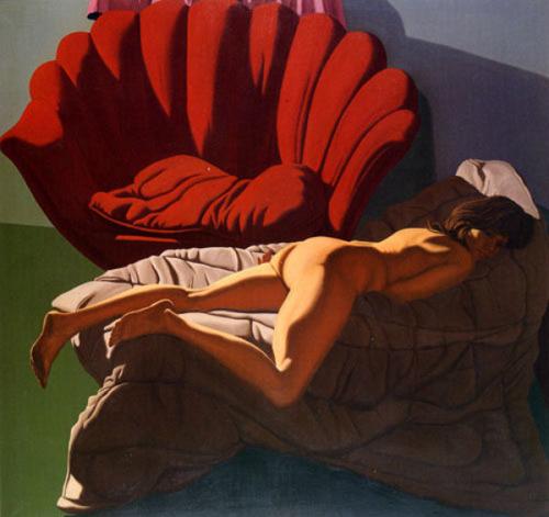 Sondra with shell sofa - Artwork by Jack Beal - 1931-2013 American PainterJack Beal è nato a Richmond, in Virginia, e ha vissuto a Oneonta, New York, con la moglie, l'artista Sondra Freckelton. Morì a Oneonta nell'agosto 2013... 