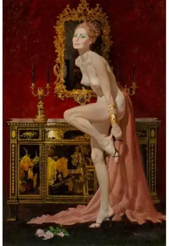 Standing Nude Adjusting Sandal - Oil on board - Artwork by © Robert E. McGinnis - AmorArt