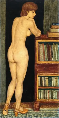 Standing Nude by the Bookshelf,, 1978 - Painting by © Béla Czene - AmorArt