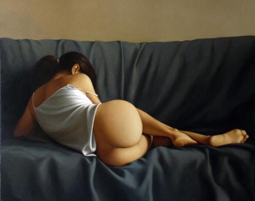 Sul divano 2008 olio su tavola - Painting by © Vittorio Polidori - AmorArt