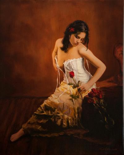 Thoughts of Love - Painting oil on linen by © Mark Lovett - AmorArt