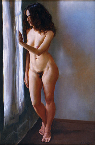 “Tras la Ventana” . óleo sobre lienzo . 60 x 40 cm . 1988 - Painting by © Juan Lascano - AmorArt