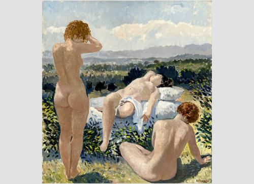 Tre donne in una campagna - 1969 - Painting by © Giovanni Colacicchi - AmorArt