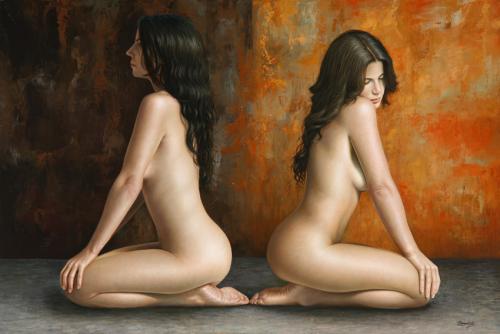 Twin Angels - Hyperrealist Painting by © Omar Ortiz - AmorArt