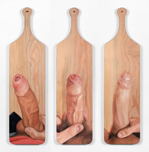 Dicks (2018) -anti-cutting-boards - Oil on wood by © Alexandra Rubinstein - AmorArt