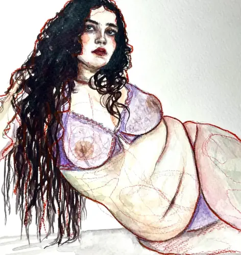 black hair - Watercolor, colored pencil on paper by © Xenia Snagowski - AmorArt
