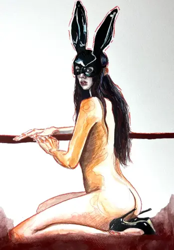 bunny time - Watercolor, colored pencil on paper by © Xenia Snagowski - AmorArt