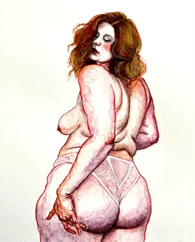 just her - Watercolor, colored pencil on paper by © Xenia Snagowski - AmorArt